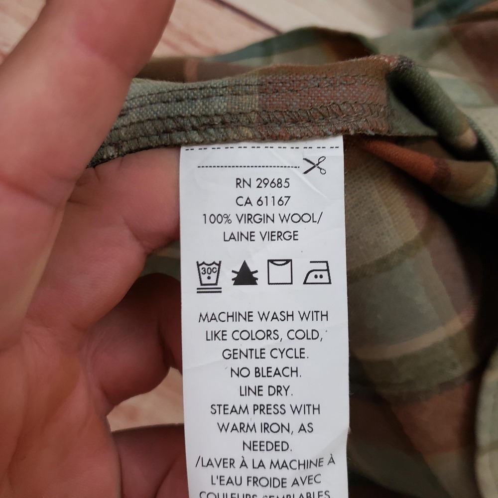 Pendleton Shirt Womens Petite Large Green Brown Plaid Wool Button Up Long Sleeve - Picture 12 of 14